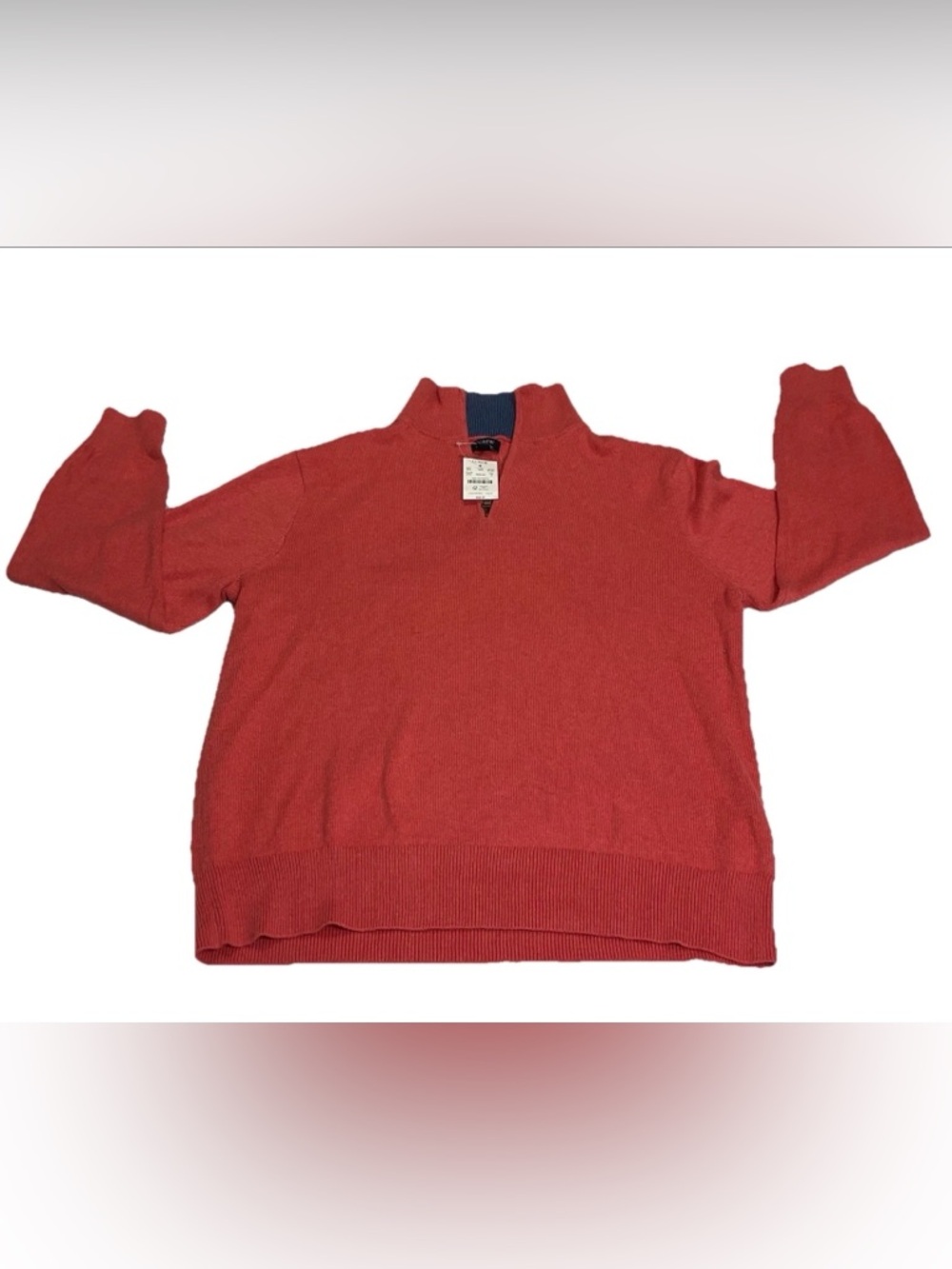 J. Crew Mens Size  M Cotton 1/4 Zip  Mock Neck Sweater Corral  $98 NWT